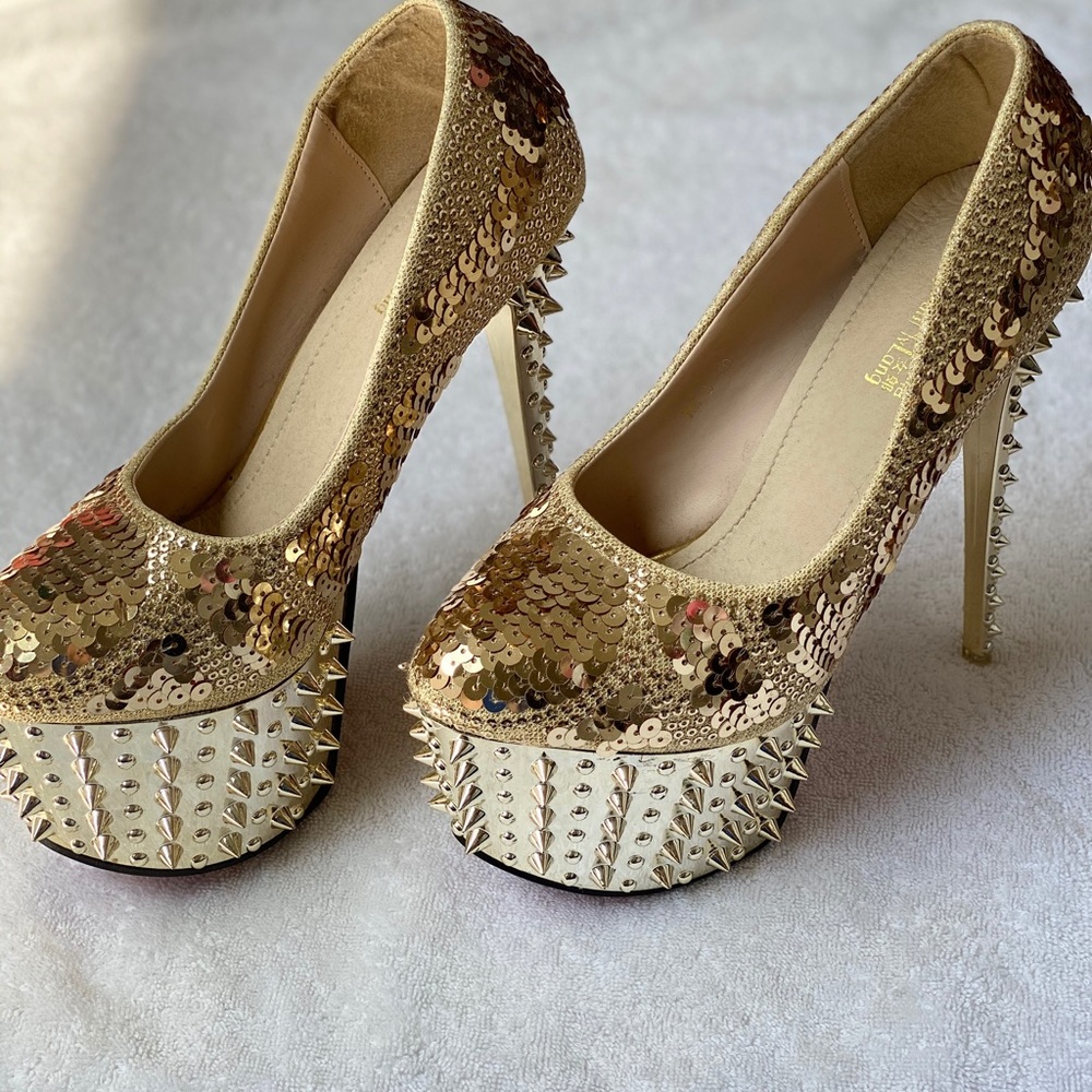 Women’s Sexy 6.5 DANCING STRIPPER HEELS inch gold high heels size 40 - Picture 4 of 8